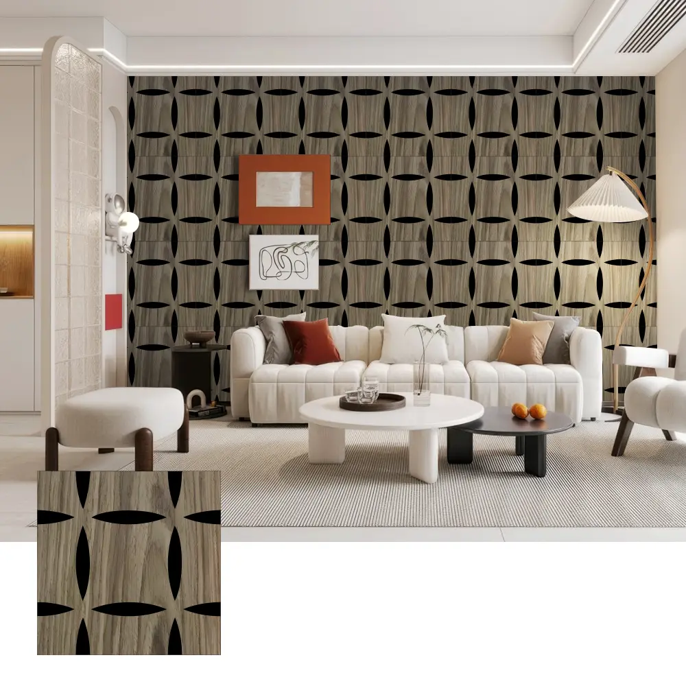 3D hëlzent akustesch Mauer Brieder fir dekorativen Interieur 3D hëlzent akustesch Mauer Brieder fir dekorativen Interieur