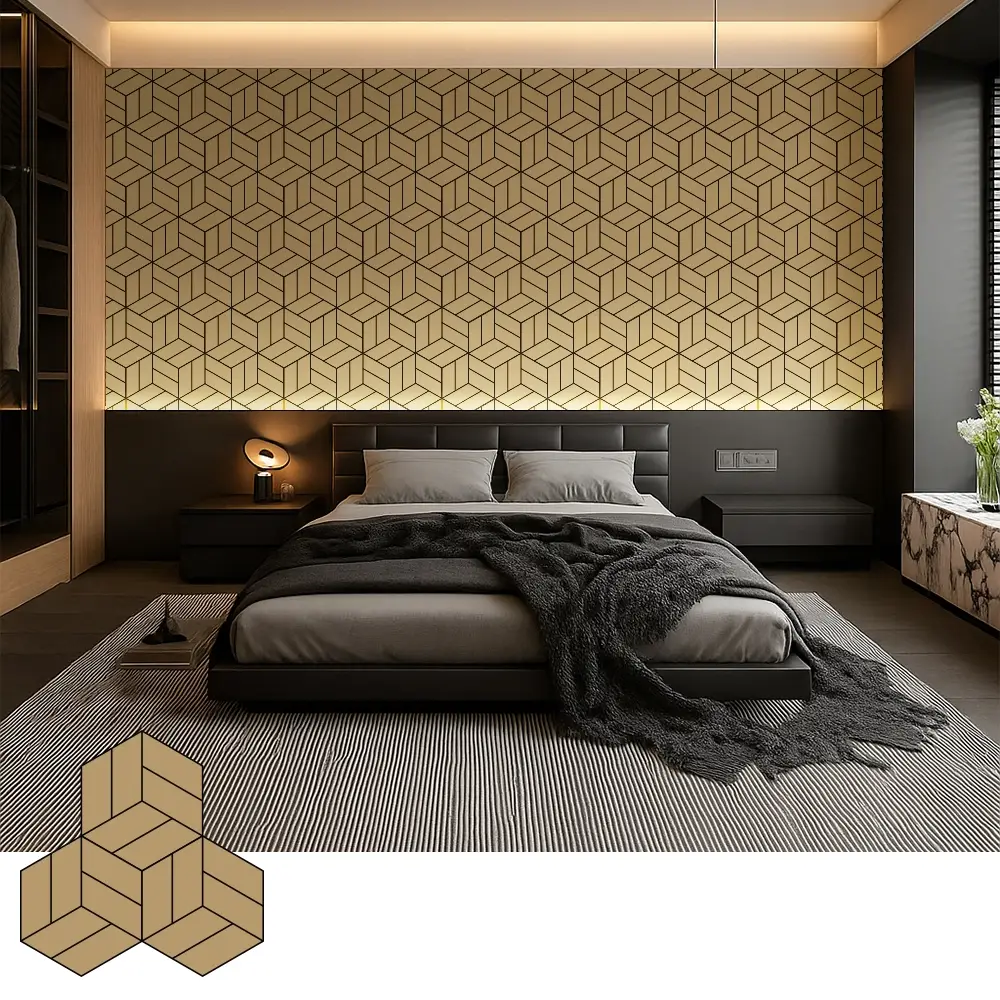 Dekorativ akustesch Holzfinierplacke fir modern Interieur