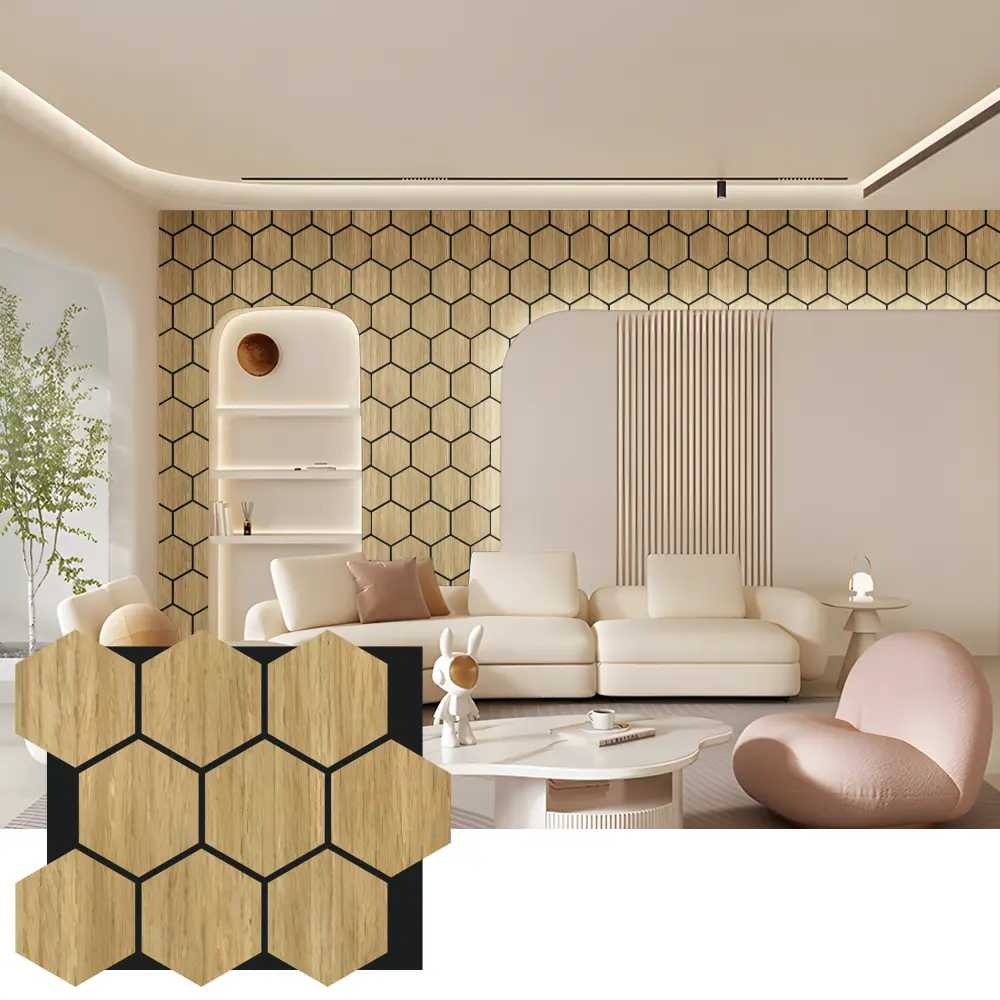 Hexagon akustesch Holz Mauer Brieder fir Bannenariichtung