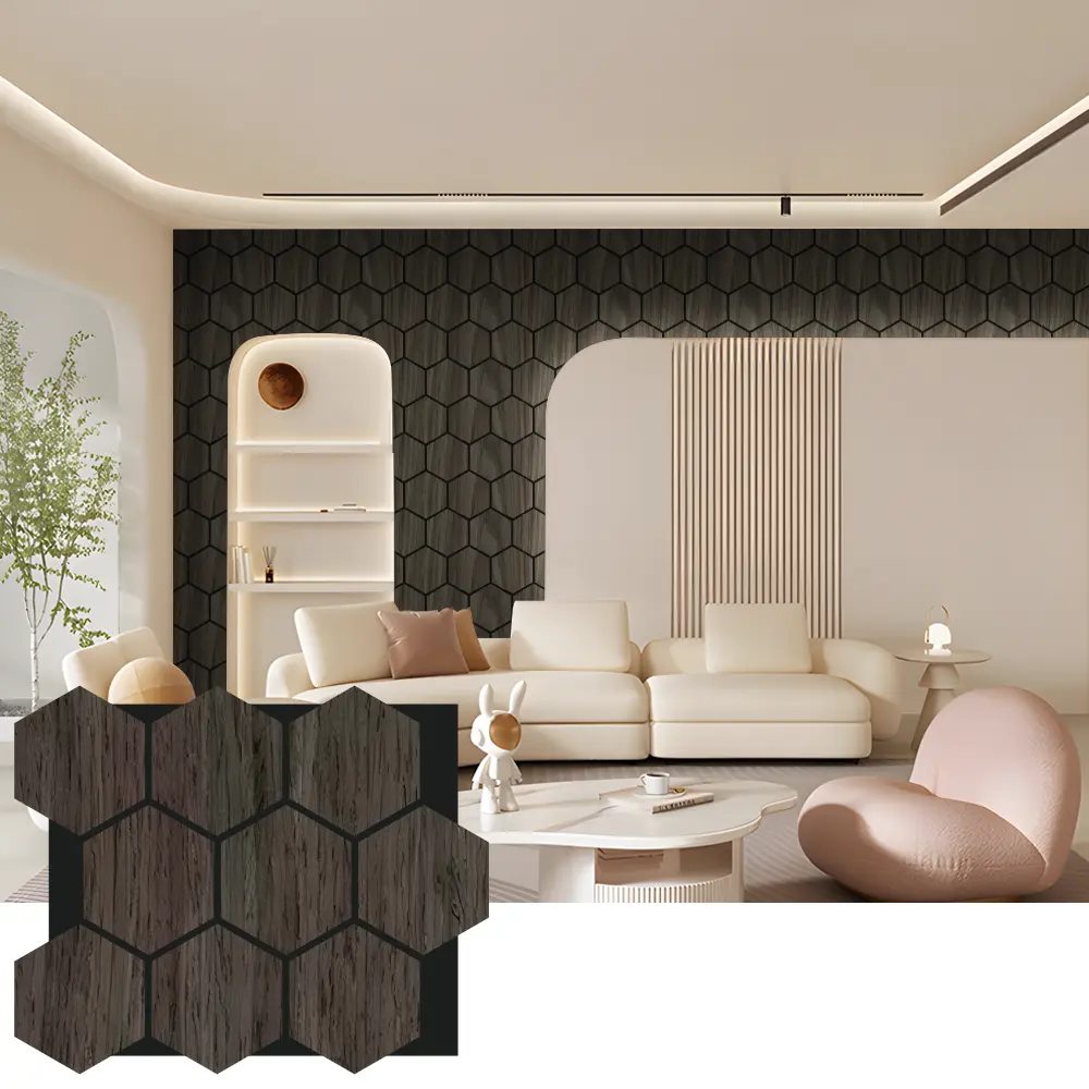 Hexagon akustesch Holz Mauer Brieder fir Bannenariichtung