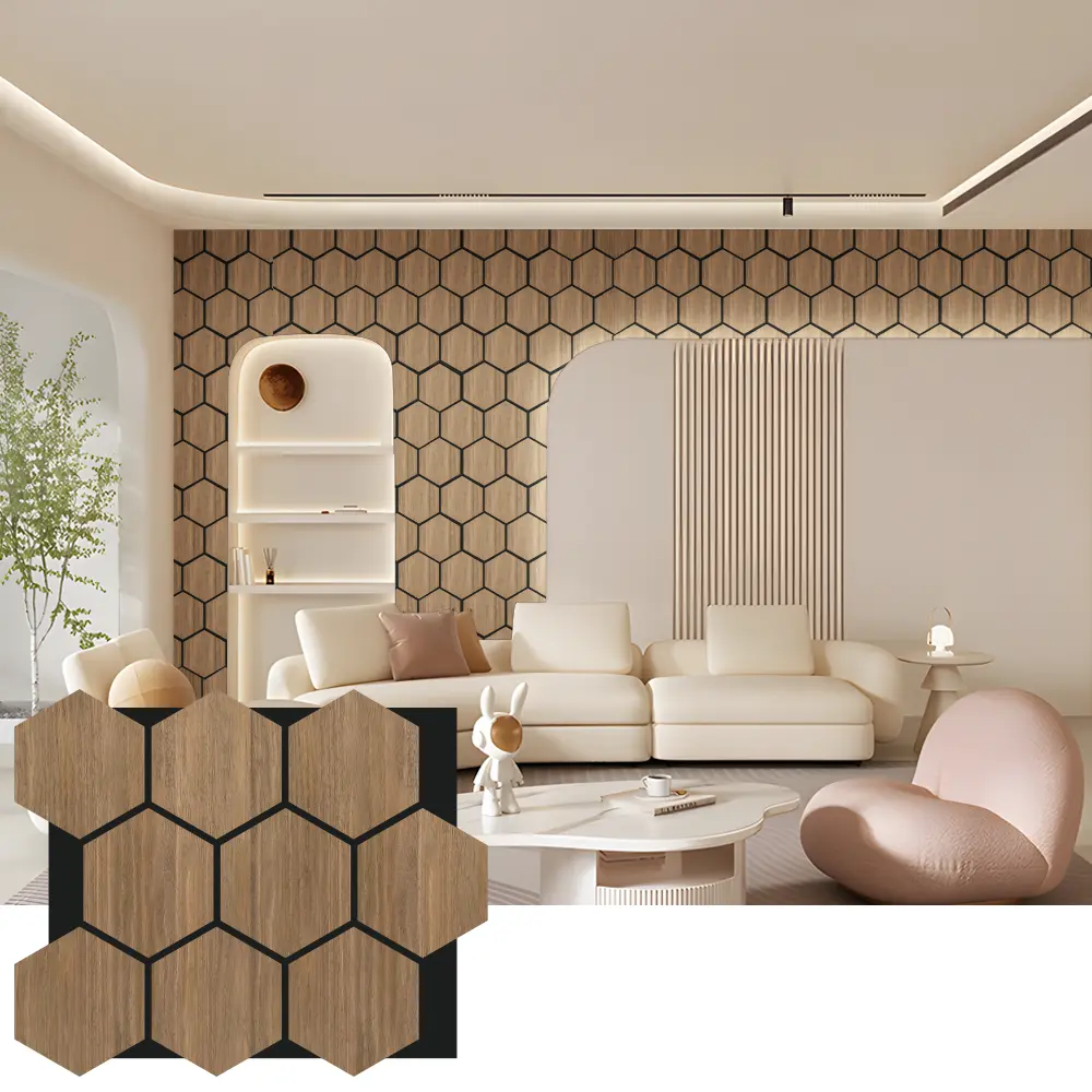 Hexagon akustesch Holz Mauer Brieder fir Bannenariichtung