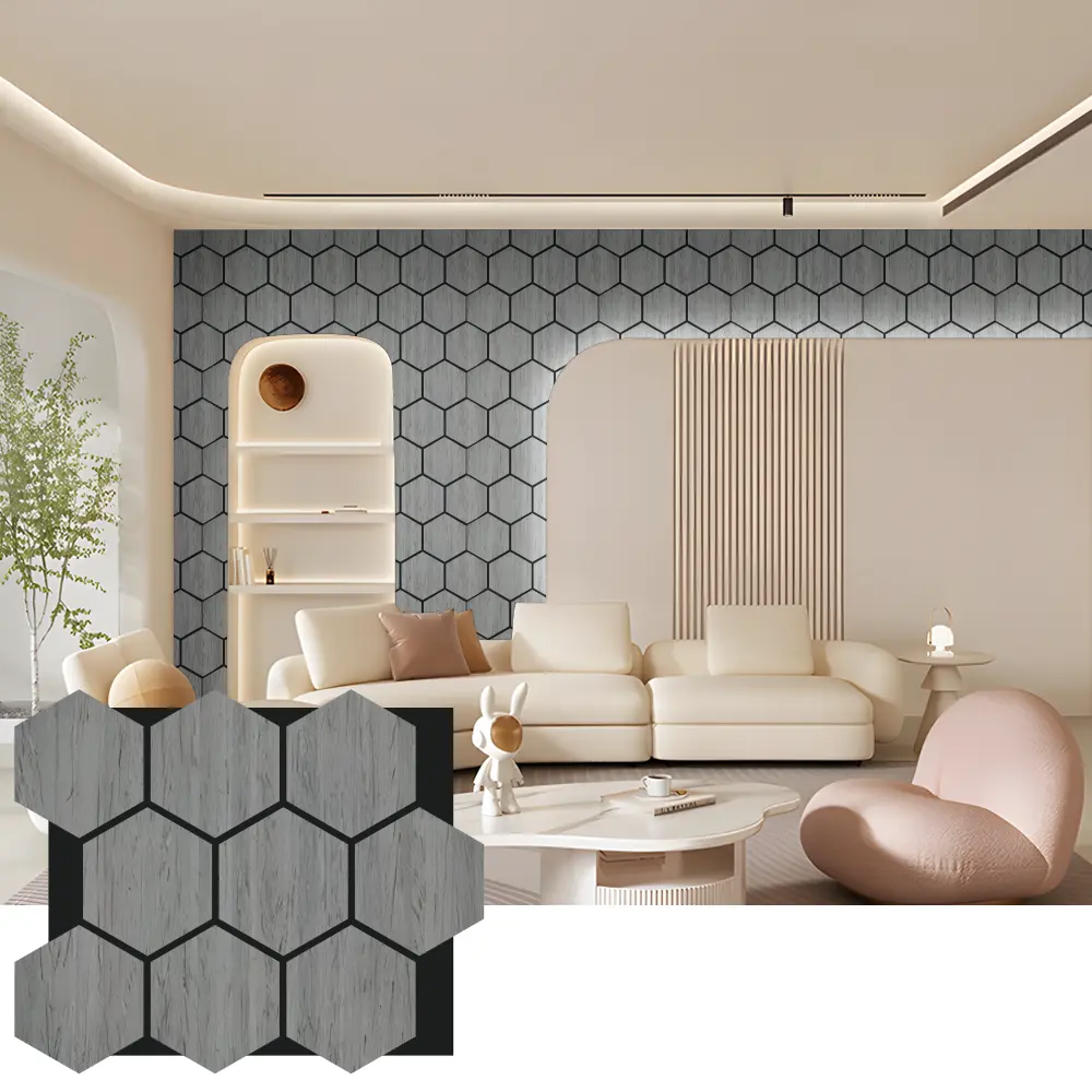 Hexagon akustesch Holz Mauer Brieder fir Bannenariichtung