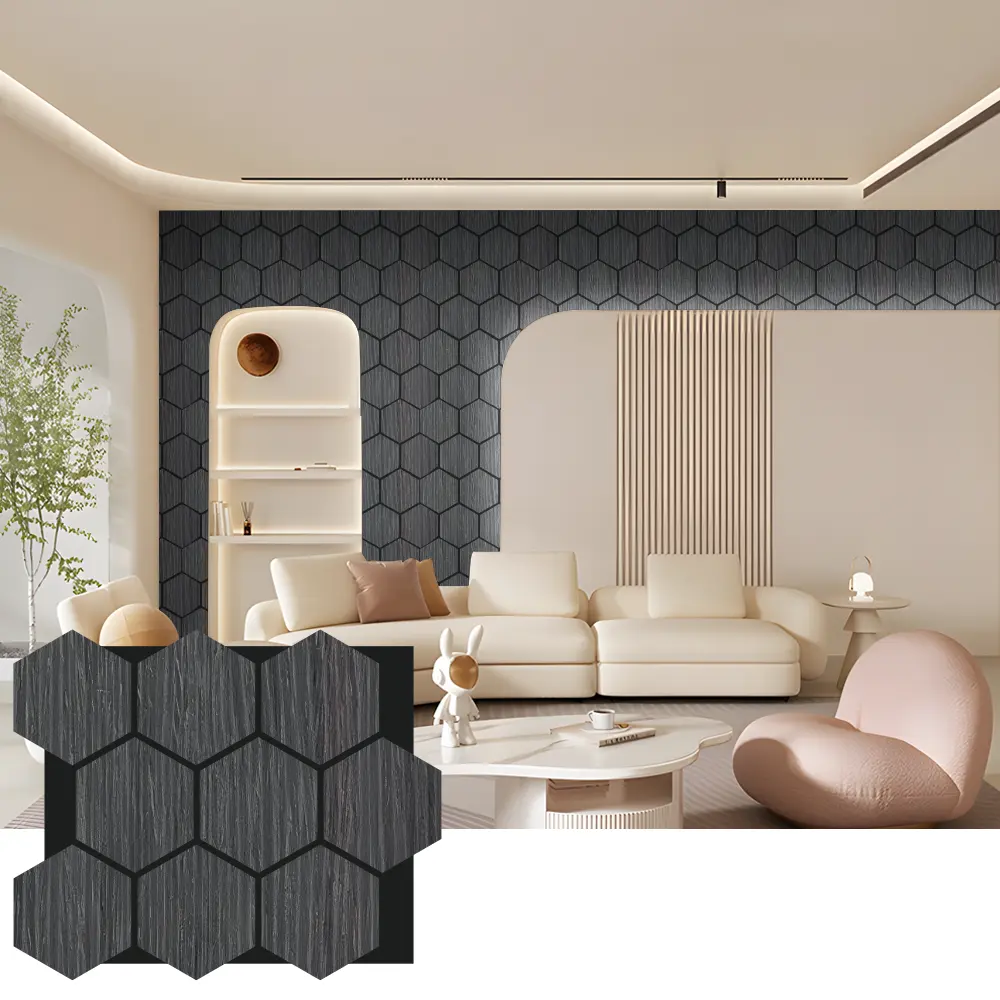 Hexagon akustesch Holz Mauer Brieder fir Bannenariichtung